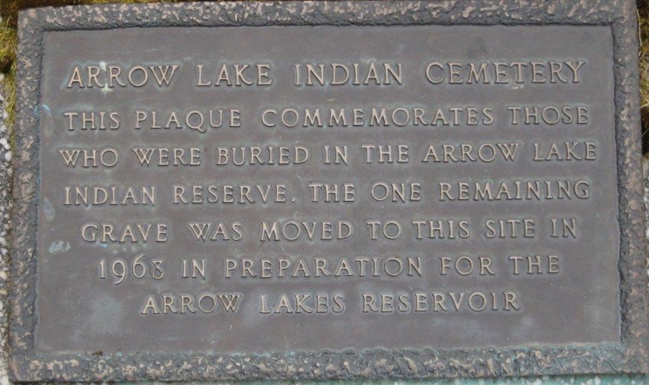 Arrow Lake Indian Cemetery Plaque