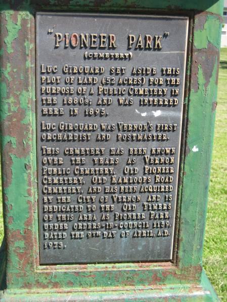 Pioneer Park Plaque